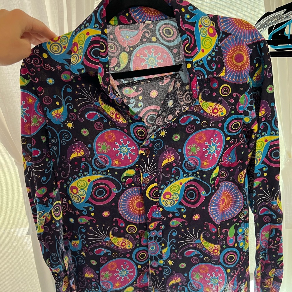 Vibrant pattern 80’s disco mens shirt